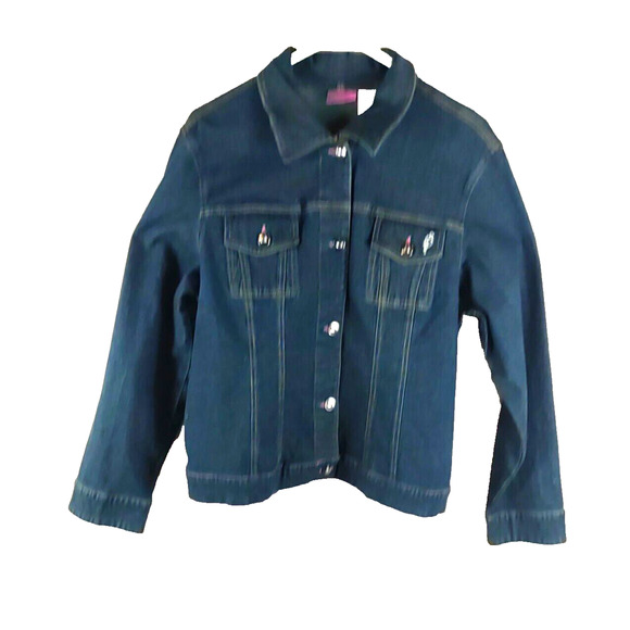 Cappagallo Women's Blue Jean Denim Jacket Button Up Size XL Cotton Spandex... - Picture 9 of 16